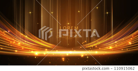 Elegant golden scene on dark brown background glowing with lighting effect sparkle. Template premium award design. 110915062