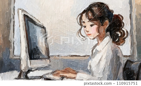 一個女人在辦公桌前工作的插圖 110915751