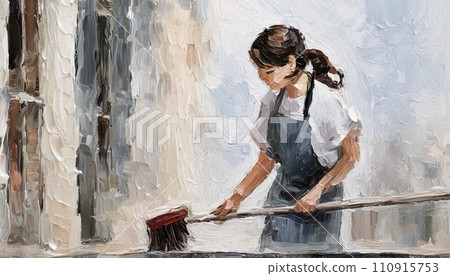 一名婦女清潔建築物的插圖 110915753