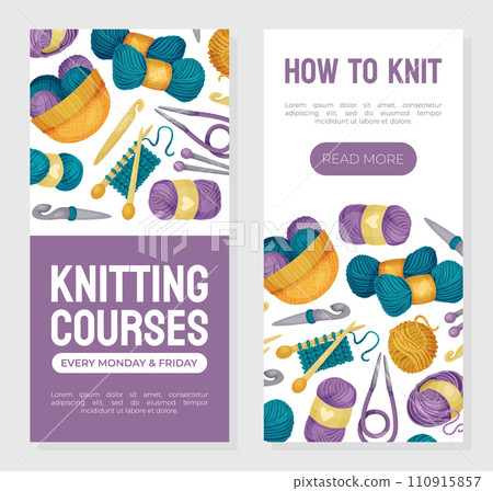 Knitting Banner Design with Yarn and Needle Vector Template Knitting Banner Design with Yarn and Needle Vector Template 110915857