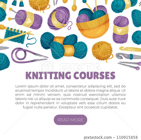Knitting Banner Design with Yarn and Needle Vector Template 110915858