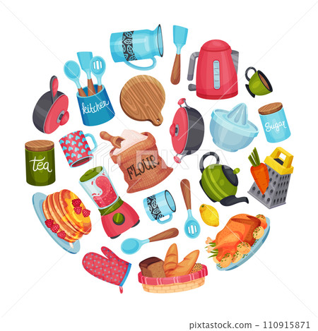 Cooking Class and Kitchen Utensil Round Composition Design Vector Template Cooking Class and Kitchen Utensil Round Composition Design Vector Template 110915871