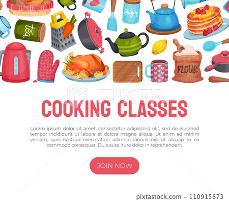 Cooking Class and Kitchen Utensil Banner Design Vector Template Cooking Class and Kitchen Utensil Banner Design Vector Template 110915873