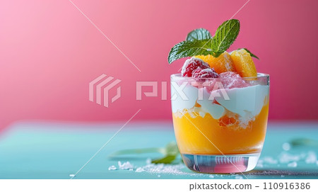 Peach Pudding Delight with Berry Garnish 110916386