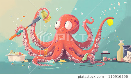 Octopus cleaner,cartoon like illustration Octopus cleaner,cartoon like illustration 110916396