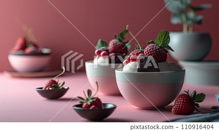 Strawberry and Chocolate Delight in Pastel Setting 110916404