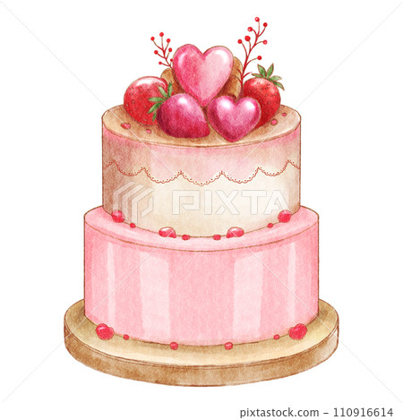 Wedding cake . Valentines day object . Watercolor painting elements . Illustration . 110916614
