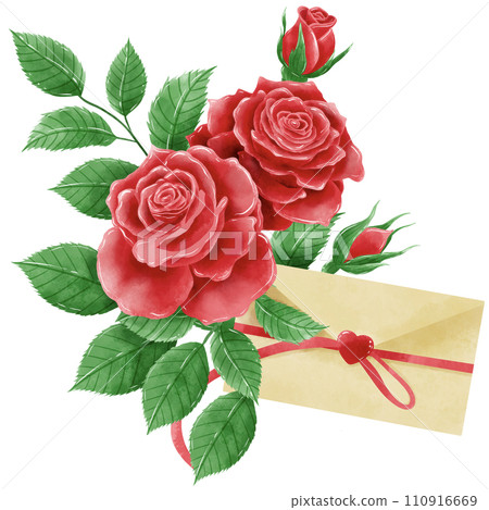Handdrawn watercolor illustration of rose bouquets Floral bouquet on love letter Gift for special day like birthday valentine day  women's day mother's day greeting cards wedding invitation 110916669