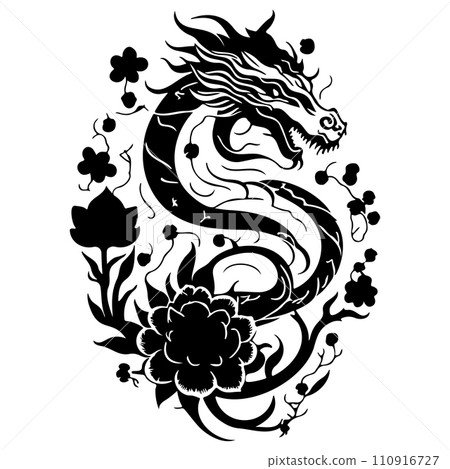 chinese dragon flower illustration sketch hand draw chinese dragon flower illustration sketch hand draw 110916727