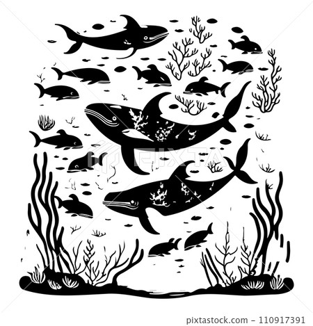 ocean whale underwater coral illustration sketch hand draw ocean whale underwater coral illustration sketch hand draw 110917391
