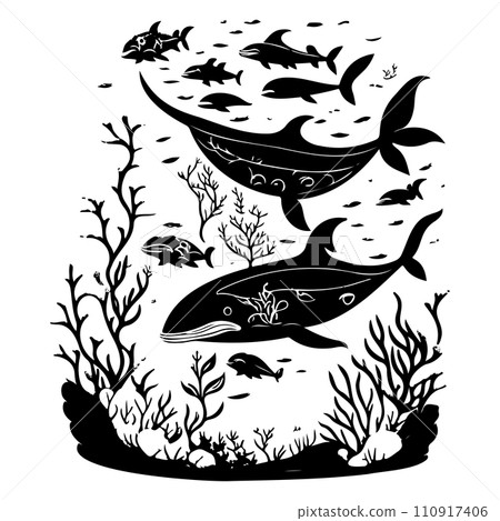 ocean whale underwater coral illustration sketch hand draw ocean whale underwater coral illustration sketch hand draw 110917406