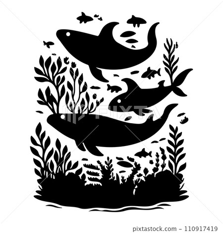 ocean whale underwater coral illustration sketch hand draw ocean whale underwater coral illustration sketch hand draw 110917419