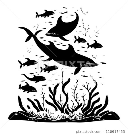 ocean whale underwater coral illustration sketch hand draw ocean whale underwater coral illustration sketch hand draw 110917433