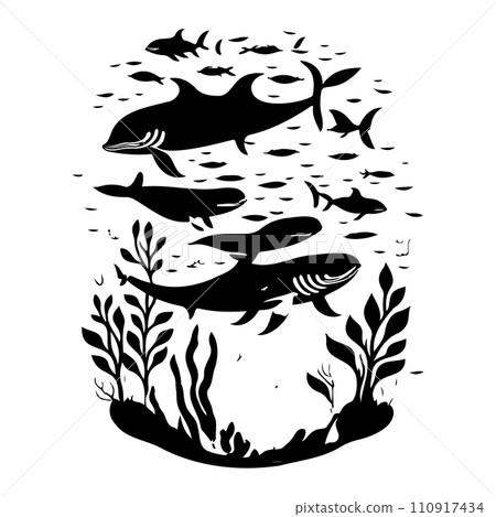ocean whale underwater coral illustration sketch hand draw ocean whale underwater coral illustration sketch hand draw 110917434