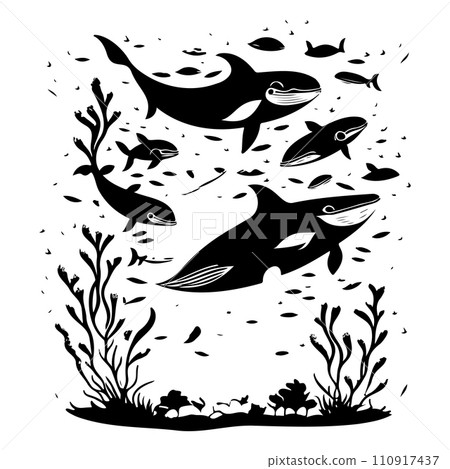 ocean whale underwater coral illustration sketch hand draw ocean whale underwater coral illustration sketch hand draw 110917437