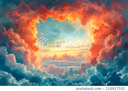 Abstract Watercolor Sky Modern Cloud Square Frame in Soft Blue Tones  Artistic Nature Illustration for Design and Creativity, Generative Ai 110917582
