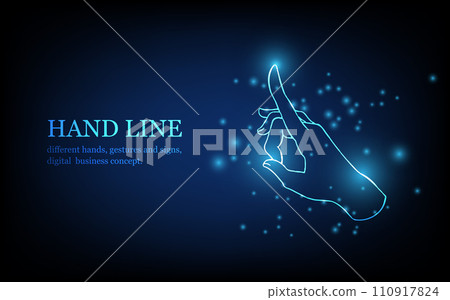Human hand line, different hands, gestures and signs, digital business concept, futuristic digital innovation background vector illustration. 110917824