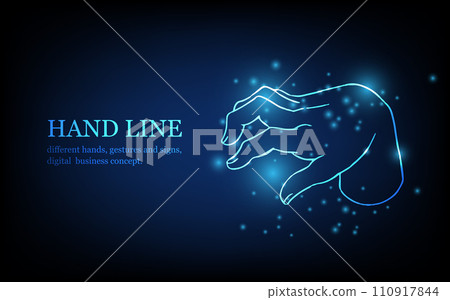 Human hand line, different hands, gestures and signs, digital business concept, futuristic digital innovation background vector illustration. Human hand line, different hands, gestures and signs, digital business concept, futuristic digital innovation background vector illustration. 110917844