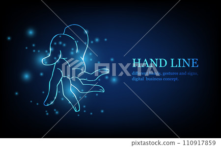 Human hand line, different hands, gestures and signs, digital business concept, futuristic digital innovation background vector illustration. 110917859