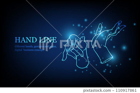 Human hand line, different hands, gestures and signs, digital business concept, futuristic digital innovation background vector illustration. Human hand line, different hands, gestures and signs, digital business concept, futuristic digital innovation background vector illustration. 110917861