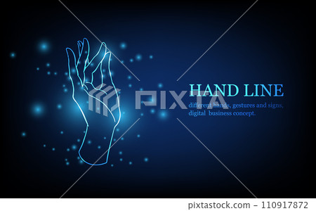 Human hand line, different hands, gestures and signs, digital business concept, futuristic digital innovation background vector illustration. 110917872
