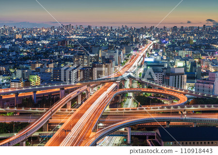 East Osaka, Japan and Highways at Dusk 110918443