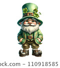 Gnomes st. patrick day shamrock watercolor on  Isolated On Transparent Background. 110918585