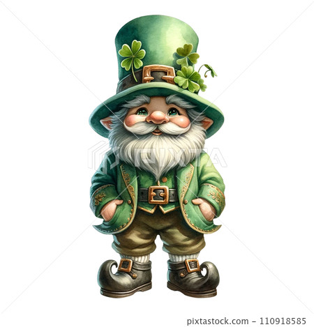 Gnomes st. patrick day shamrock watercolor on  Isolated On Transparent Background. 110918585