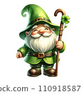 Cute gnomes St Patrick's Day Design Elements staff watercolor on Isolated On Transparent Background. 110918587