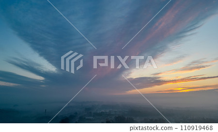 Sunrise Splendor over Mist Clad Town Sunrise Splendor over Mist Clad Town 110919468
