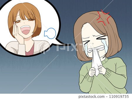 A woman feels frustrated when her female friend makes sarcasm comments on her A woman feels frustrated when her female friend makes sarcasm comments on her 110919735