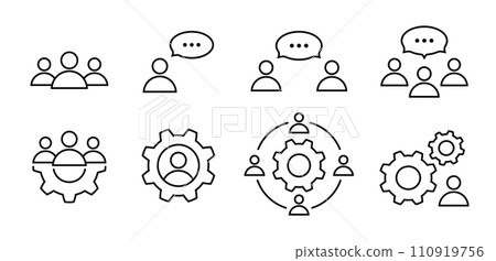 Teamwork, talk, brainstorming and process icon set Teamwork, talk, brainstorming and process icon set 110919756