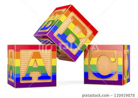 ABC cubes with rainbow colors. 3D rendering ABC cubes with rainbow colors. 3D rendering 110919878