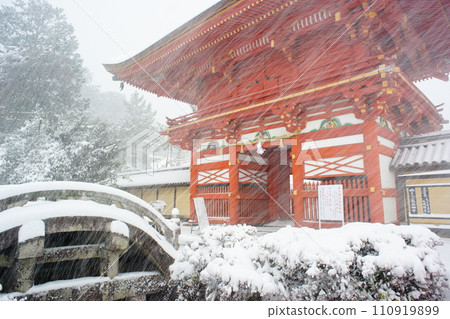 雪中的南宮大社石和橋和塔門 雪中的南宮大社石和橋和塔門 110919899
