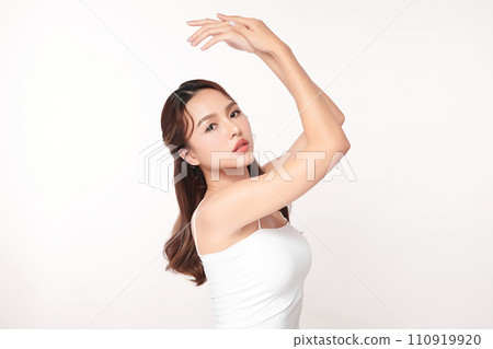 Beautiful young asian woman with clean fresh skin on white background, Face care, Facial treatment, Cosmetology, beauty and spa, Asian women portrait. 110919920