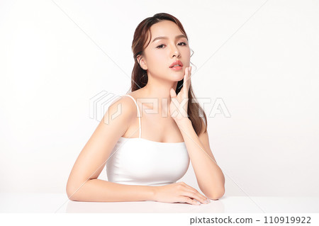 Beautiful young asian woman with clean fresh skin on white background, Face care, Facial treatment, Cosmetology, beauty and spa, Asian women portrait. 110919922