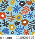 Abstract bright floral endless pattern, childish creative whimsical plants repeating print.  110920415