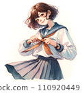 Girl tying uniform ribbon 110920449