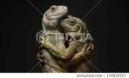 Green iguana hugging each other 110920557