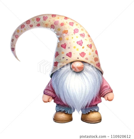 Cute whimsical gnome design elements valentine day watercolor on an On transparent background. 110920612