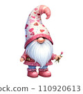 Cute whimsical gnome design elements valentine day watercolor on an On transparent background. 110920613
