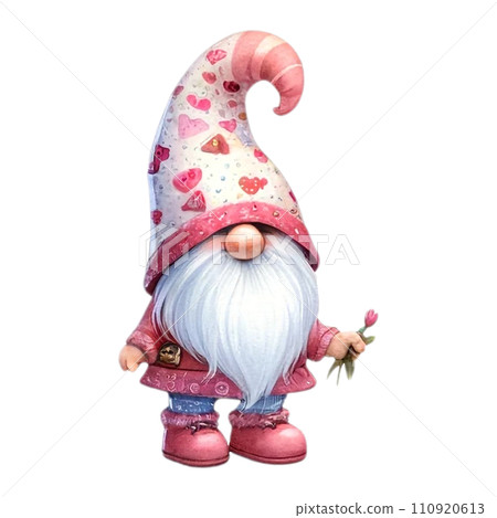 Cute whimsical gnome design elements valentine day watercolor on an On transparent background. 110920613