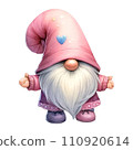 Cute whimsical gnome design elements valentine day watercolor on an On transparent background. 110920614