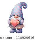 Cute whimsical gnome design elements valentine day watercolor on an On transparent background. 110920616