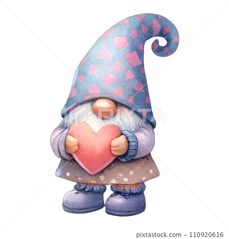 Cute whimsical gnome design elements valentine day watercolor on an On transparent background. 110920616