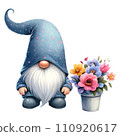 Cute whimsical gnome design elements valentine day watercolor on an On transparent background. 110920617