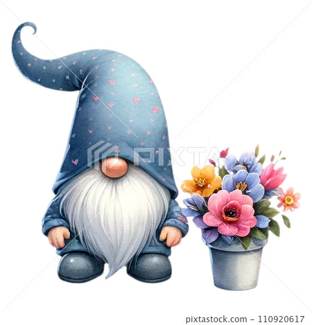 Cute whimsical gnome design elements valentine day watercolor on an On transparent background. 110920617
