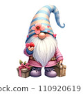 Cute whimsical gnome design elements valentine day watercolor on an On transparent background. 110920619