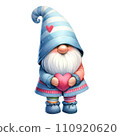Cute whimsical gnome design elements valentine day watercolor on an On transparent background. 110920620