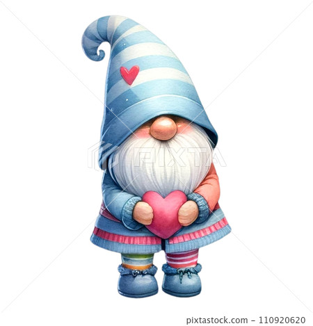 Cute whimsical gnome design elements valentine day watercolor on an On transparent background. 110920620